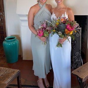 Show Me Your Mumu Jasmine Halter Midi Dress in Moss Green Crisp